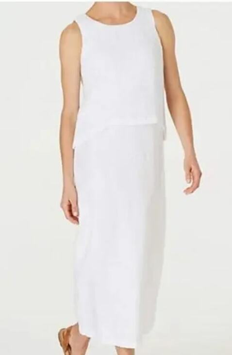 Pure Jill Dresses & Skirts - Pure Jill Linen Maxi Dress White Cotton Gauze Layered Shift L Lagenlook